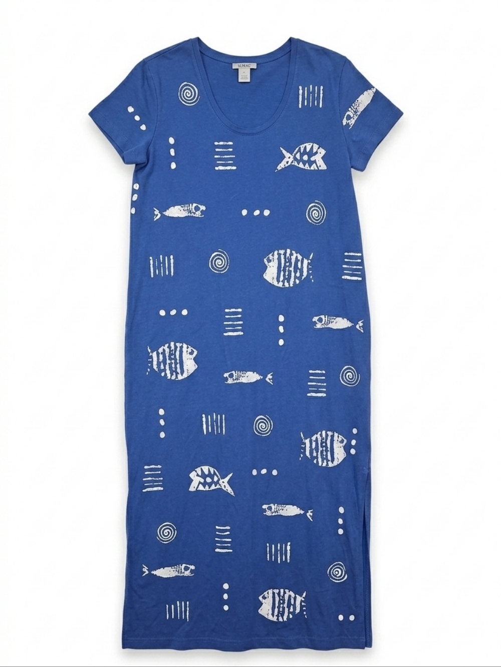 ​M. MAC  Blue Rock Fish Print Maxi Dress - 100% Cotton
